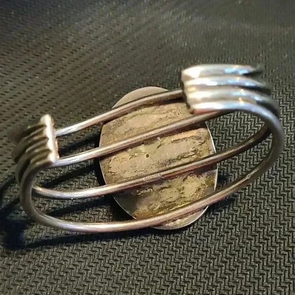 Sterling Silver Vintage Agate Cuff Bracelet Native Southwest Signed WM 73' - Picture 2 of 3